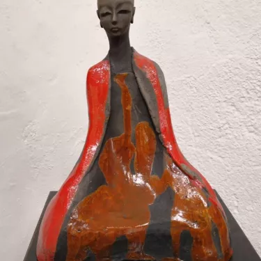 Moine Assis - Réf 42-17 Sculpture en Céramique émaillé - Raku d'Ossabb 