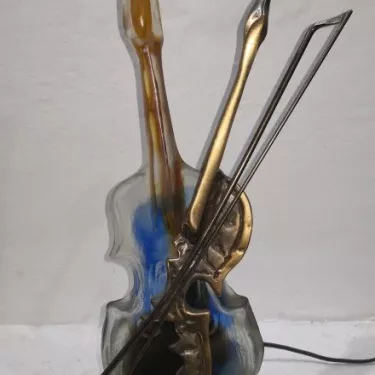 Lampe Sculpture en Bronze et Pâte de Verre  - Intitulée  Violonnissimo   (37) 