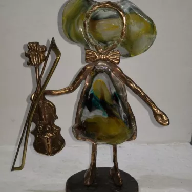 Sculpture - Bronze et Pâte de Verre  - Intitulée  La Petite Violoniste  (39)