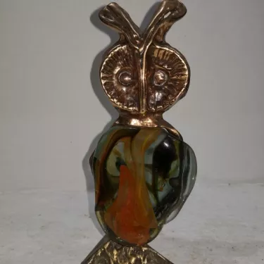 Sculpture - Bronze et Pâte de Verre  - Intitulée  La Chouette  (41)