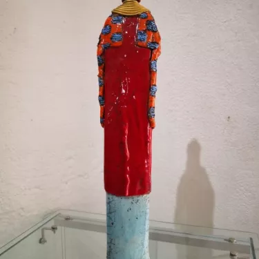 Sculpture en Céramique émaillée, Technique RAKU -  Femme Masaï  16-II-5