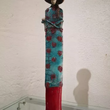 Sculpture en Céramique émaillée, Technique RAKU -  Vietnamienne avec son Bébé  16-II-7