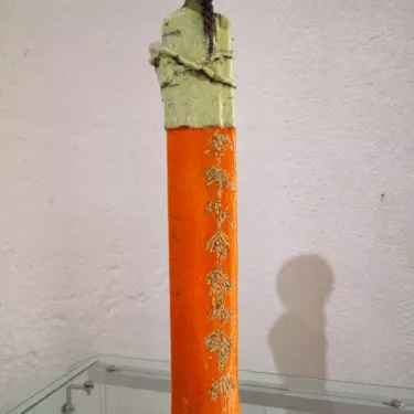 Sculpture en Céramique émaillée, Technique RAKU -  Vietnamienne avec son Bébé  16-II-10