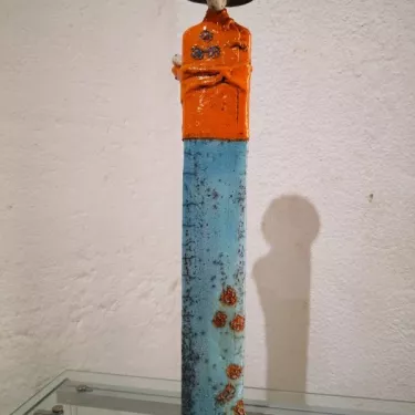 Sculpture en Céramique émaillée, Technique RAKU -  Vietnamienne avec son Bébé  16-II-11