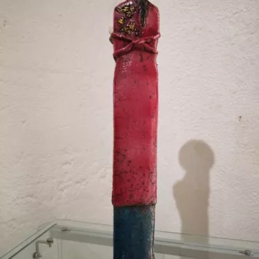 Sculpture en Céramique émaillée, Technique RAKU -  Vietnamienne avec son Bébé  16-II-12