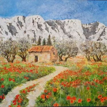 Olive Trees and Poppies in the Alpilles - Oil on canvas - GLUZAC - A2