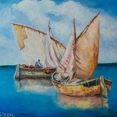 Boats in the Mediterranean - Oil on canvas - GLUZAC - M4