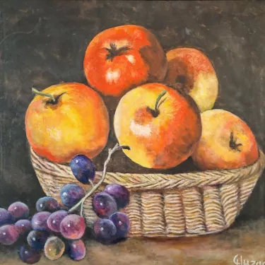 Still Life - FRUIT - Apples, Tomato, Grapes - Oil on canvas - GLUZAC - F16