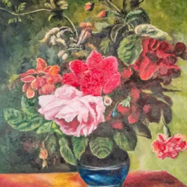Still Life - FLOWERS - Bouquet in a Blue Vase - Oil on canvas - GLUZAC - FL16