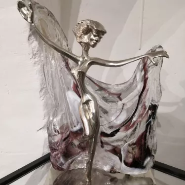 Silver-plated bronze and pâte de verre sculpture entitled “La Danse - Loïe Fuller, by Yves Lohé (Born in 1947) (20)