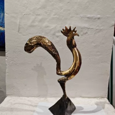 Gilded bronze sculpture by Yves Lohé, born in 1941.Entitled “Rooster” (62)