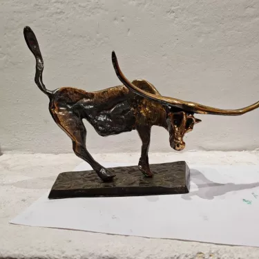 Gilded bronze sculpture by Yves Lohé, born in 1941. Entitled “Balto - Le Taureau” (Balto - The Bull) (63)