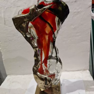 Silver-plated bronze and pâte de verre sculpture - Entitled “Bust of a Man.” by Yves Lohé (Born in 1947) (65)