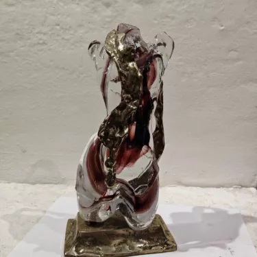 Silver-plated bronze and pâte de verre sculpture - Entitled “Chamade - Buste de Femme” (Chamade - Bust of a Woman) by Yves Lohé (68)