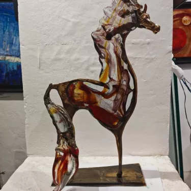 Gilded bronze and pâte de verre sculpture - Entitled “ORION - Le Cheval Flamboyant” (ORION - The Flamboyant Horse) by Yves Lohé (61)