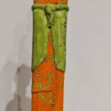 Sculpture en Céramique émaillée, Technique RAKU -  Africaine avec bébé  16-I-5 de Brigitte Millet