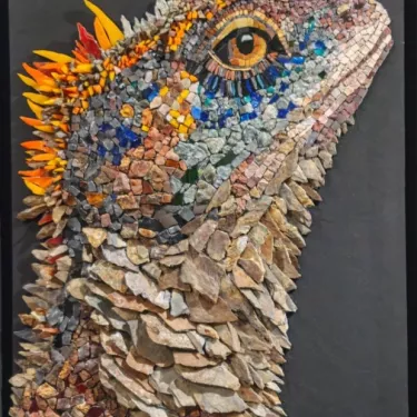  Stone and glass mosaic creation entitled ‘AGE DE PIERRE II’ (Stone Age II), a unique and original work by Agnès COURET (born in 1965)