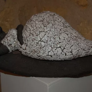 White terracotta sculpture by Marie-Noëlle Ronayette-Grange. Entitled “PRINCESS ALEXANDRA.”