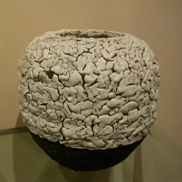 White Terracotta Vase by Marie-Noëlle Ronayette-Grange. Entitled “Pot Rond” (Round Pot).