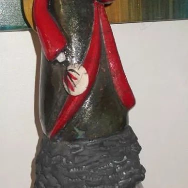 Scu!pture en Terre Cuite émaillée de l'Artiste FARA. Intitulée  JASPE EVENTAIL  .