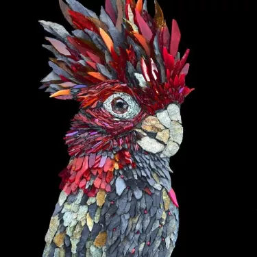 Natural Stone and Glass Mosaic Panel – Titled ‘SCARLETT’ – Work by Agnès COURET No. 40
