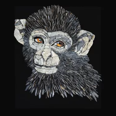 Mosaic artwork made from natural stone and glass – Titled ‘PETIT SINGE’ – Work by Agnès COURET No. 1