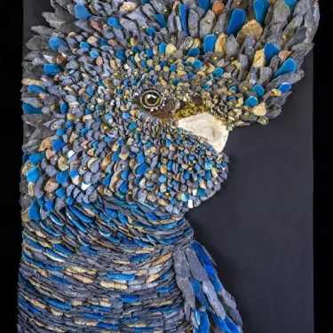 Mosaic artwork made from natural stone and glass – Entitled ‘Blue Cockatoos or Stone Feathers’ – A work by Agnès COURET, no. 17