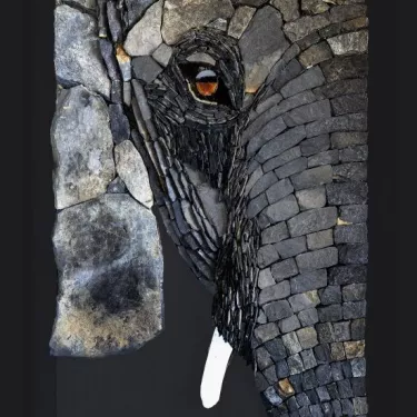 Natural Stone and Glass Mosaic Painting - Titled “GANESH, the Elephant” - Work by Agnès COURET No. 5