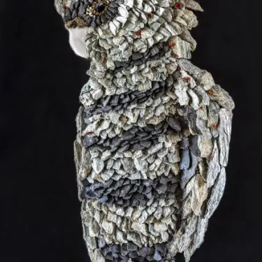 Natural Stone and Glass Mosaic Painting - Titled “GREEN COCKATOOS” - Work by Agnès COURET No. 18