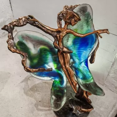 Sculpture Bronze Doré et Pâte de Verre - Intitulée  NYMPHEA  d'Yves LOHE (né en 1947) Réf 161