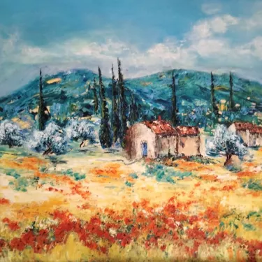 Huile sur Toile de Jacqueline SELLEM - Intitulée Champ de Coquelicots