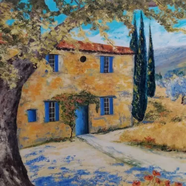 Huile sur Toile de Jacqueline SELLEM - Intitulée La Bastide et le Platane