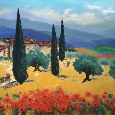 Huile sur Toile de Jacqueline SELLEM - Intitulée Les Coquelicots