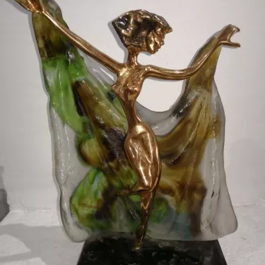 Sculpture - Bronze et Pâte de Verre - Intitulée La Danseuse au Voile - Loïe Fuller (21)