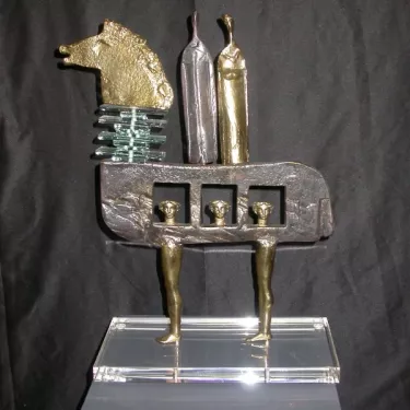 Sculpture en Bronze et Verre, socle Plexi - Intitulée GTV, Grand Train de la Vie (2)