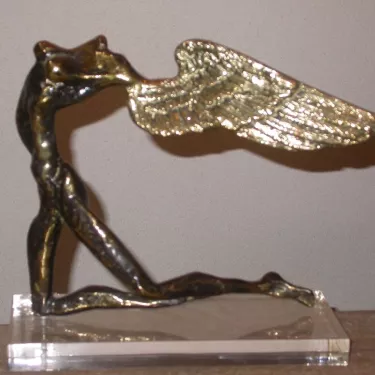 Sculpture en Bronze et Verre, socle Plexi - Intitulée Envol du Printemps (9)