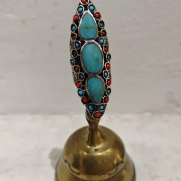 Bague Longue Métal Argenté et Pierres Naturelles