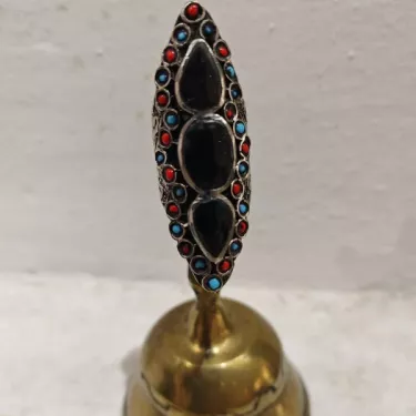 Bague Longue Métal Argenté et Pierres Naturelles