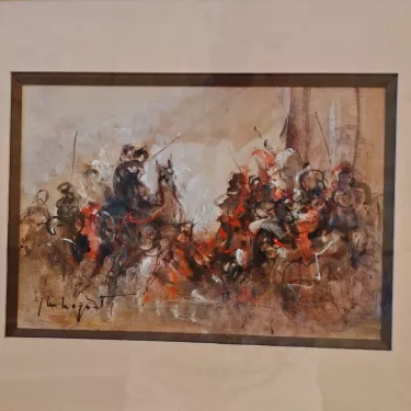 G12 - Gouache - Intitulée Bataille Médiévale de Jean-Michel Noquet (1950-2014)