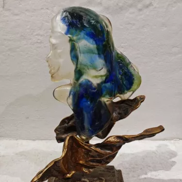 Bronze and pâte de verre sculpture entitled ‘Visage de Femme’ (Woman's Face).