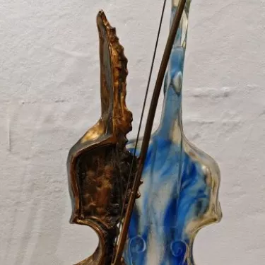 Bronze and pâte de verre sculpture entitled ‘Violonissimo’.by Yves Lohé